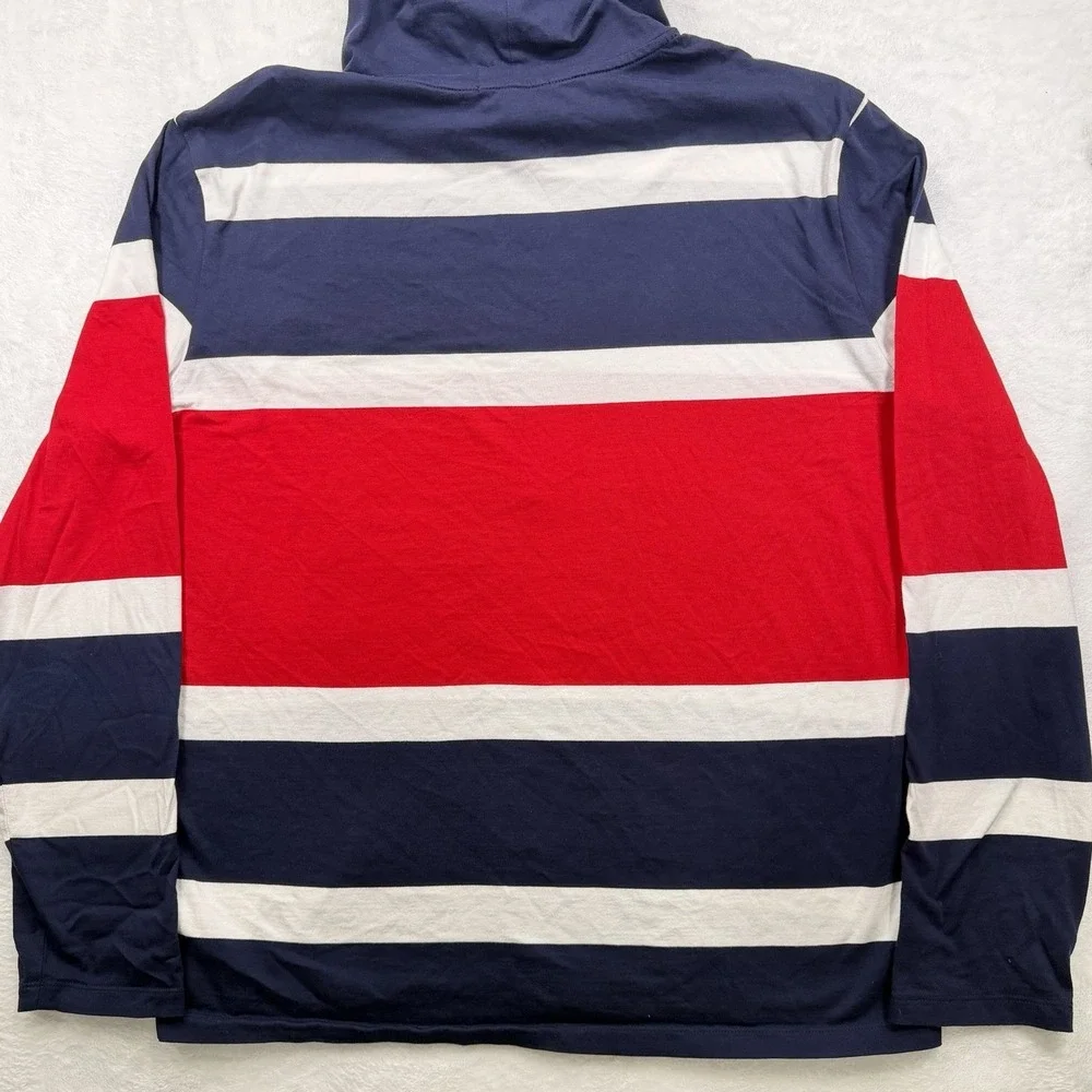 Polo Ralph Lauren Hoodie Mens Large Red Navy Blue USA Logo Lightweight Rugby